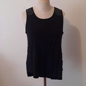 Black Tank Top Gold Embellishments on straps -Forever 21